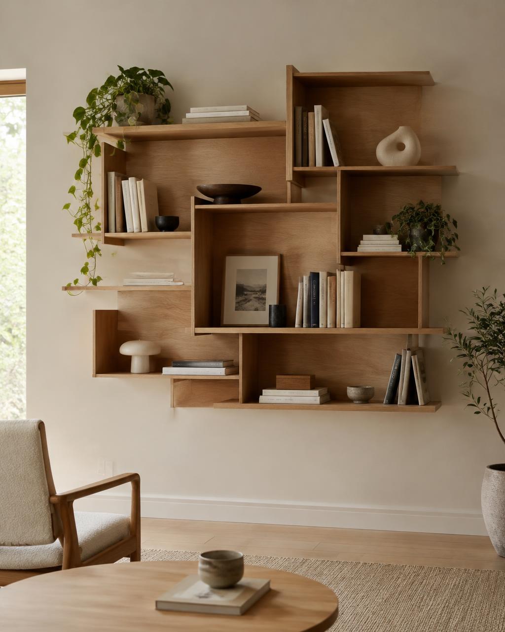 The Modula Shelving in a serene architectural interior