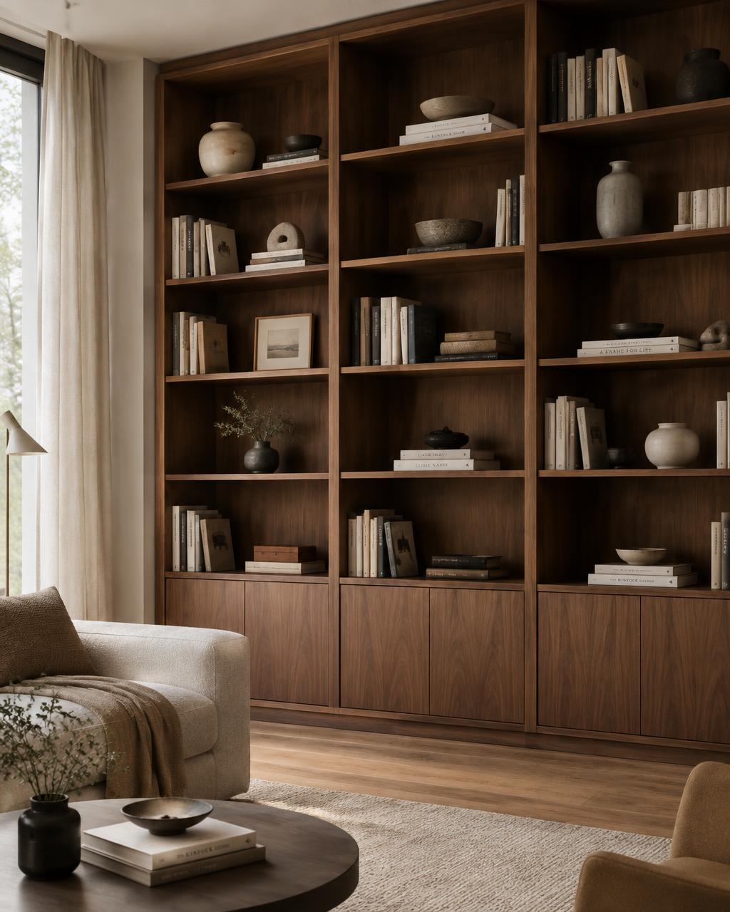The Scala Bookcase in a serene architectural interior